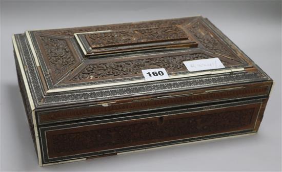 An inlaid Indian box and contents